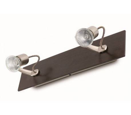 Applique 2 halogènes GU10 50W wengué + nickel mat - Polux-2