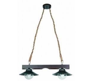 Nudos, lampe suspension , 2 lumières, de bois et d'oxyde de fer marron E27