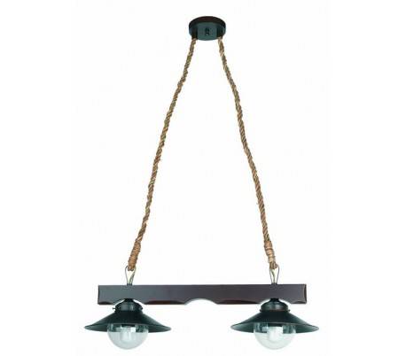 Nudos, lampe suspension , 2 lumières, de bois et d'oxyde de fer marron E27
